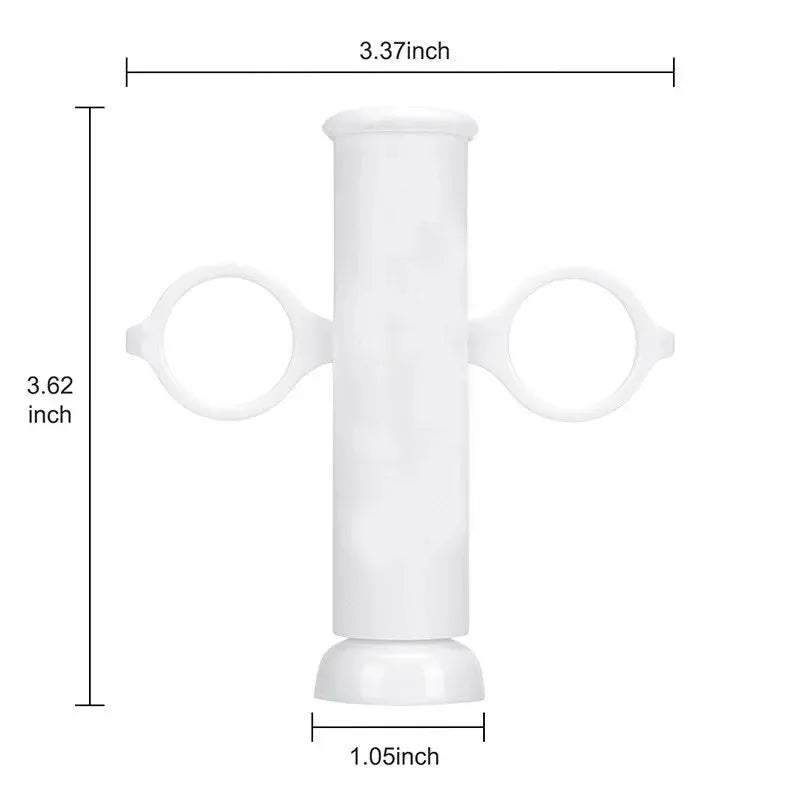 White plastic clip with dimensions labeled on a white background