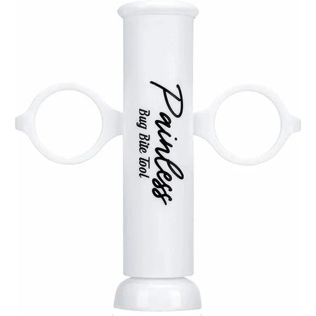 White tool with 'Painless Bug Bite Tool' text on a white background