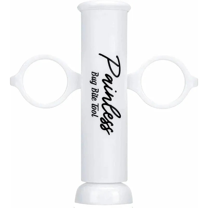 White tool with 'Painless Bug Bite Tool' text on a white background