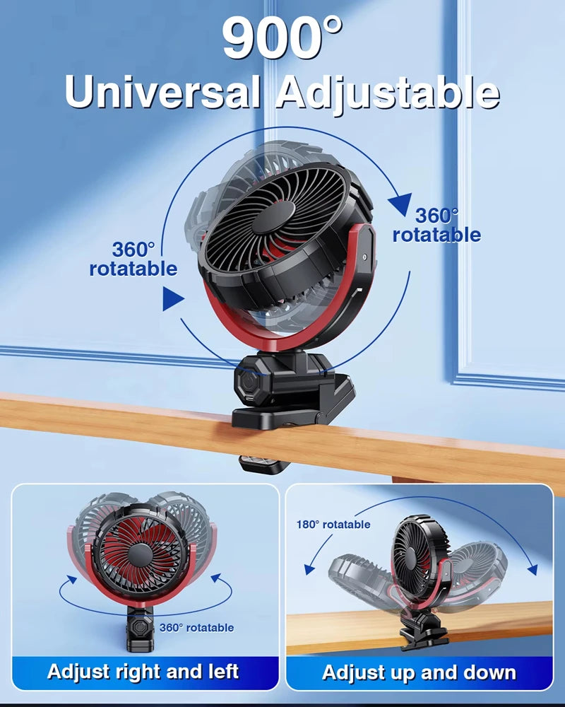 Car Cooling Fan 2000mAh USB Rechargeable Fan Burshless Cooler 900° Rotatable Portable Cooling Tool Car Electronic