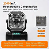 3-in-1 Camping Fan Portable Fans Rechargeable 20000mAh Battery Powered Fan with LED Lantern & Remote for Indoor Outdoor Tent