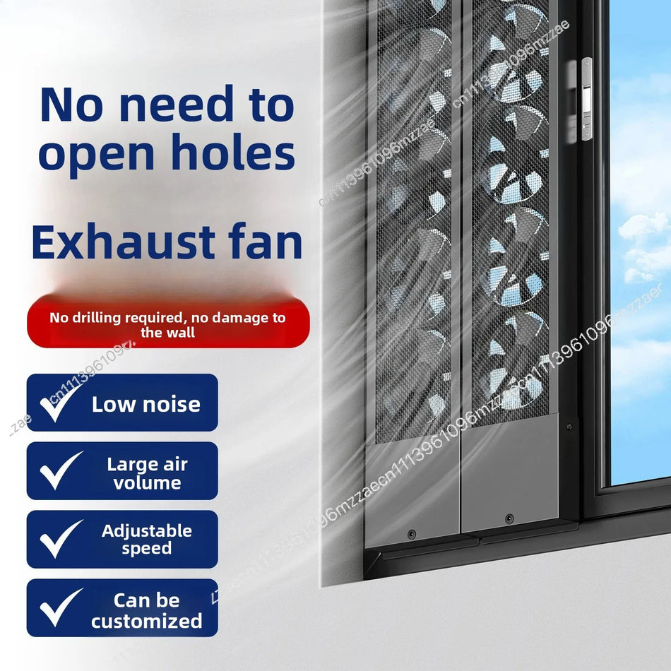 No-punching Window Exhaust Fan Powerful Exhaust Fan Household No-installation Window Ventilation Fan Silent and Retractable