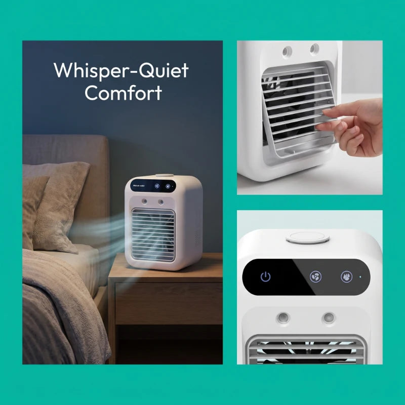 Mini USB Air Conditioner Fan 1800mAh Rechargeable Portable Cooling Fan Humidifier Air Circulator for Home Office
