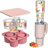 Pink kitchen product set including a cutting board, ice cube tray, and fruit-infused water pitcher.