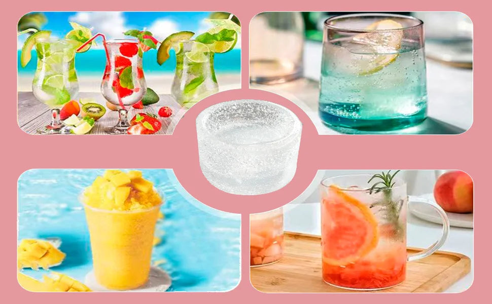 Collage of various drinks including lemonades and a smoothie on a pink background.