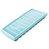 Blue plastic ice cube tray on a white background