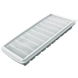White plastic ice cube tray on a white background