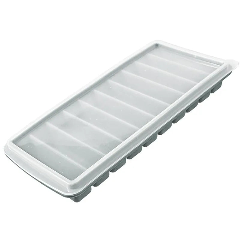 White plastic ice cube tray on a white background